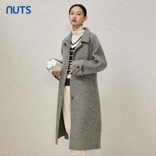NUTS商场同款秋冬高级感气质翻领简约双面毛呢大衣外套女343152036 商品图1
