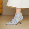 【预售5天】大码法式时尚真皮高跟鞋女细跟新款水钻蝴蝶女短靴春秋单靴ALS&2573 商品缩略图3