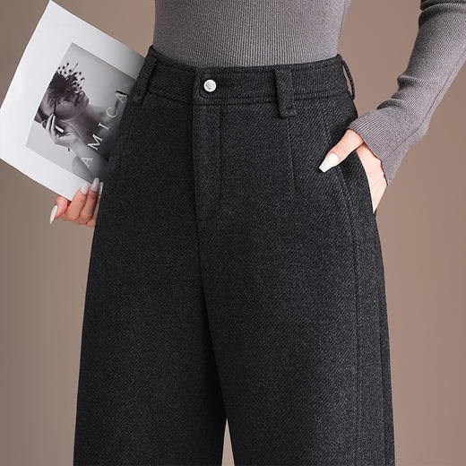 QYM H629-Y弯刀裤厚款毛呢直筒阔腿裤高腰宽松休闲裤 商品图3