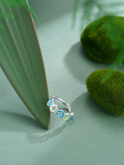 子佩集【赢财生福】S990银戒指【MXJZ027】花丝珐琅彩五连环钱币2510 商品图6