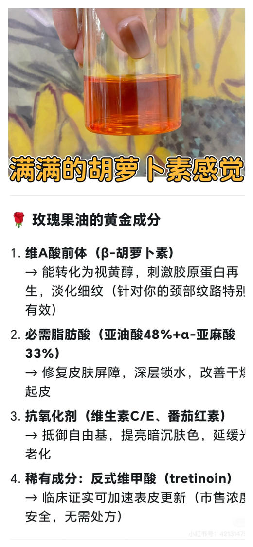 【送一盒五片玫瑰花萃面膜】智利原产欧盟有机美国有机的玫瑰果油 30ml纯玫瑰果籽油  橙红色 用好油养好肤 无防腐 以油养肤干皮救星面部身体头发 百搭 商品图2