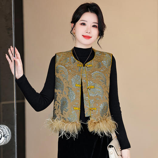 KQL 422H2892复古背心显瘦气质马夹新中式国风马甲 商品图4