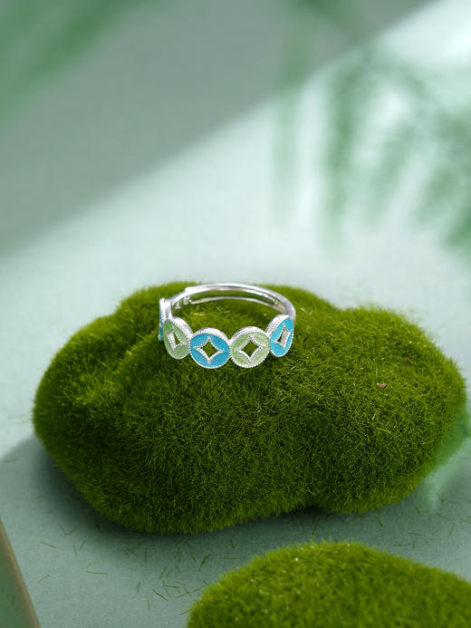 子佩集【赢财生福】S990银戒指【MXJZ027】花丝珐琅彩五连环钱币2510 商品图7