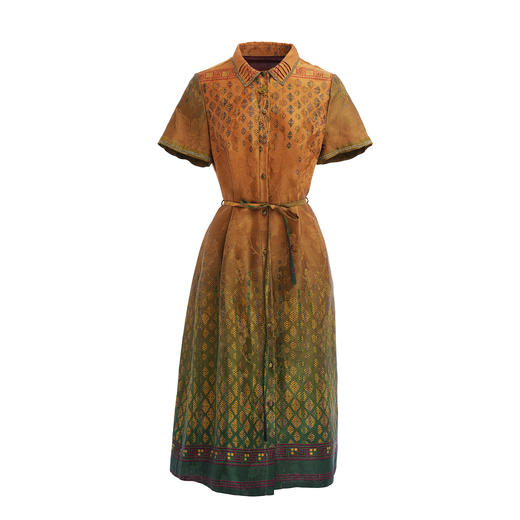 【麦穗渐变花】【香云纱】乔万尼方格100%真丝新中式花萝连衣裙ED2E455 商品图4