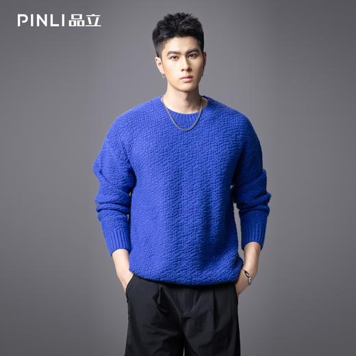 PINLI品立2025秋季新款粗针重磅宽松圆领针织衫男百搭休闲毛衣潮GD253110130 商品图2