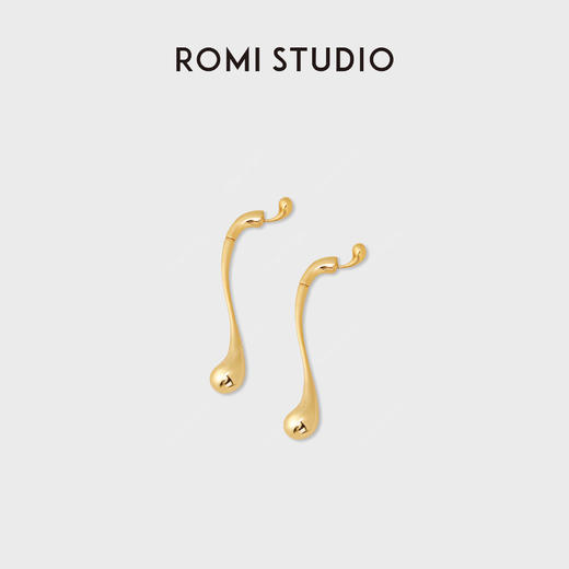 ROMI STUDIO 铜合金耳饰 法式极简金色流线水滴耳坠RWCWP06694 商品图1