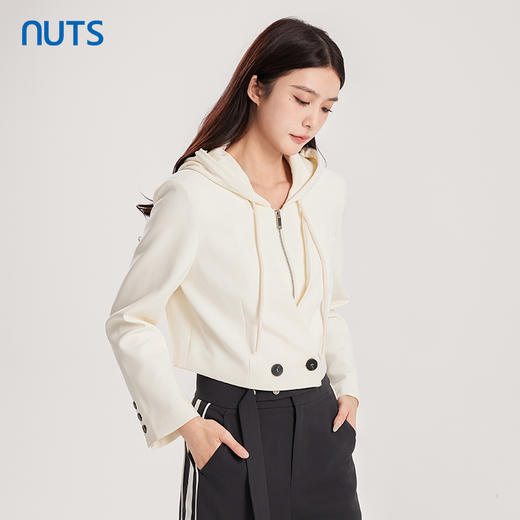 NUTS商场同款春秋季白色简约设计感百搭连帽短外套女413042335 商品图2
