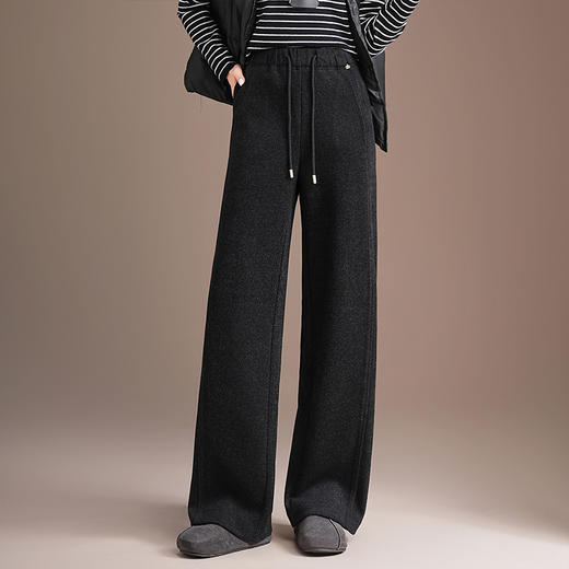 QYM H626-Y毛呢垂感阔腿裤松紧高腰直筒裤休闲裤 商品图1