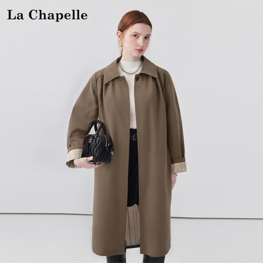会员福利【莱赛尔+棉】拉夏贝尔/La Chapelle极简高级翻领风衣早秋韩版休闲宽松廓形大衣中长款 商品图1