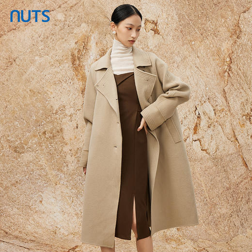 NUTS商场同款秋冬季高级感气质双面毛呢长款大衣外套女341152045 商品图0