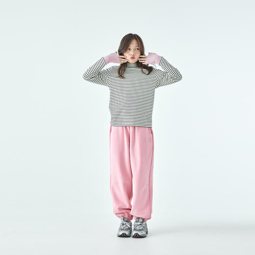 棵初25年冬季新款亲子中大女童经典条纹拼色打底衫高回弹保暖上衣 商品图1