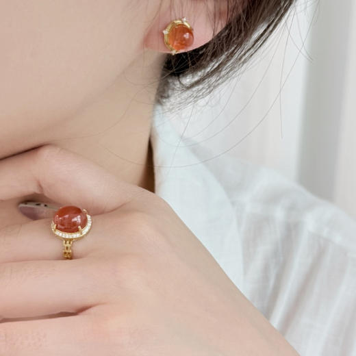 ISME满钻南红戒指 红玛瑙喜气红运富贵吉祥 10mm大单珠戒指红色首饰 商品图3