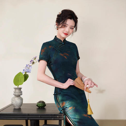 QX1427真丝旗袍长款2025夏季新款改良桑蚕丝复古时尚少女中国风香云纱 商品图1