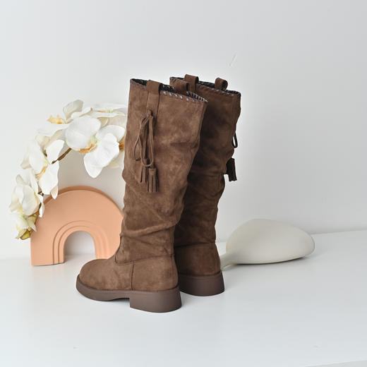 经典鲨2025年冬专柜新款百搭圆头平底套脚通勤单里长筒靴女KW96-558021 商品图2