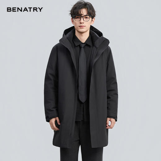 贝纳川冬季新品长款带帽鹅绒服ECF405255402 商品图0