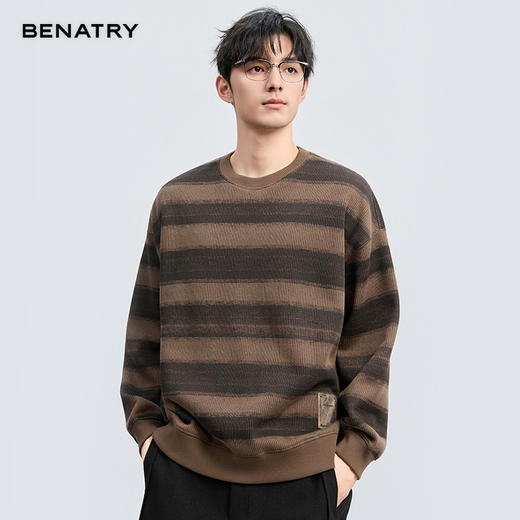 贝纳川冬季新品条纹内里加绒圆领卫衣ECT424002724 商品图1