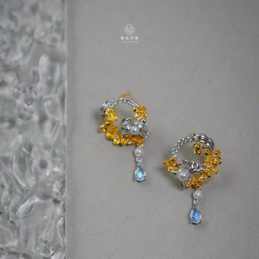 龢盒原创 银镶月兔金桂耳环｜坠入耳畔的东方童话 商品图0