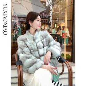 余潇潇【薄荷十字星】重工高级定制色水貂毛袖口抽绳立领皮草外套