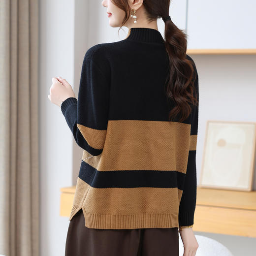 CC 28-1582半高领条纹针织衫撞色宽松显瘦毛衣 商品图3
