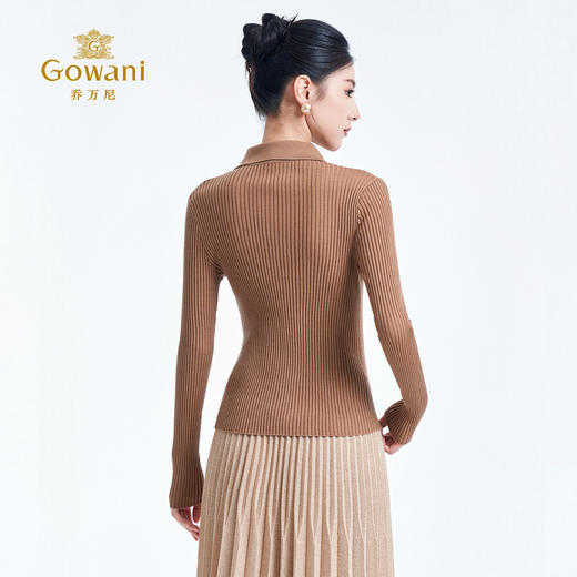 【100%绵羊毛】乔万尼新品复古拉链设计翻领竖纹显瘦百搭羊毛衫ED4M806 商品图4