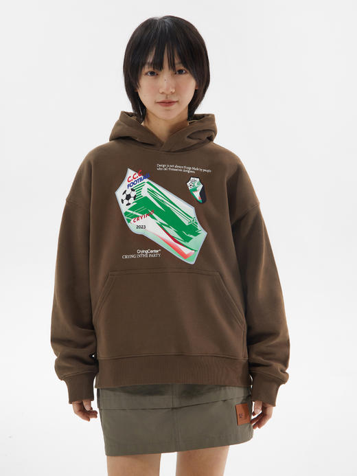CryingCenter 故障足球徽章连帽卫衣趣味棕色加绒宽松 哭喊中心 商品图3