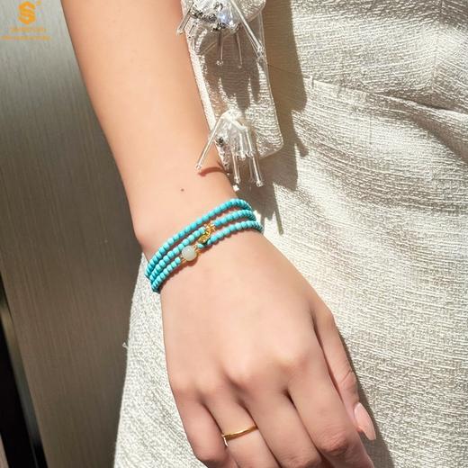 【品牌授权】【香港周六福】黄金钻石首饰 平安纳福夺目吸睛天然绿松石手串 商品图4