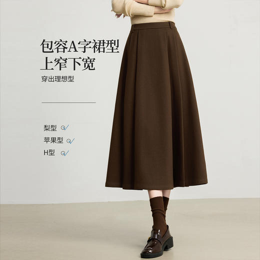 【10/15新品】熙世界高温压褶毛呢西装半身裙女2025秋冬新款高腰百褶a字长裙子 商品图1