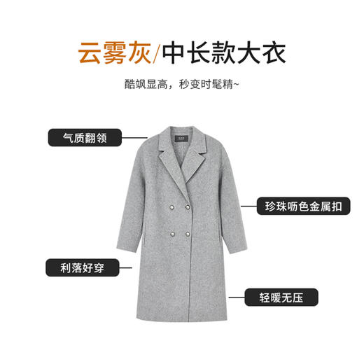 【商场同款】CNC5011 “ 智性灰色大衣 ” 蚕丝羊绒双面呢材质 中长款 轻暖无压 商品图2