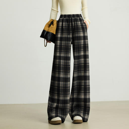 【10/15新品】熙世界加绒格子阔腿裤女秋冬季复古学院直筒休闲裤子宽松bf慵懒风 商品图3
