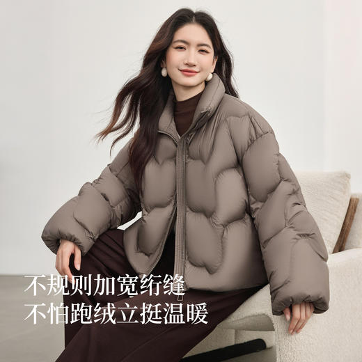 【年货节】熙世界泡芙云朵感面包服羽绒服女短款冬季保暖时尚立领白鸭绒外套 商品图1