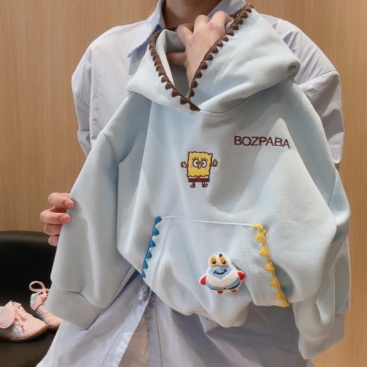 🍂秋日萌娃穿搭图鉴来啦～【西蒙日记&贝壳刺绣连帽卫衣】 海绵宝宝、可爱小猫😺齐上阵，每一件都戳中萌娃的❤！ 韩系设计，可爱印花，花边刺绣 商品图2