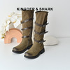 经典鲨2025年冬新款牛皮革百搭圆头潮酷单里长筒靴骑士靴女KW356-558011 商品缩略图0