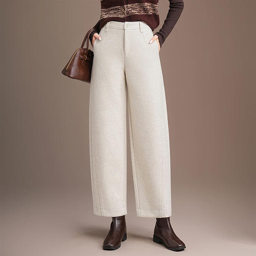 QYM H629-Y弯刀裤厚款毛呢直筒阔腿裤高腰宽松休闲裤 商品图1