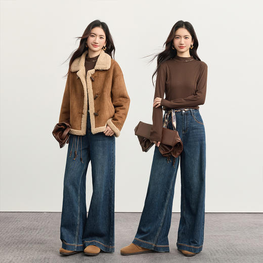 【10/15新品】熙世界琥珀流光穿搭半高领T恤上衣女2025秋冬内搭发热磨毛打底衫 商品图2