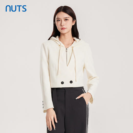 NUTS商场同款春秋季白色简约设计感百搭连帽短外套女413042335 商品图0