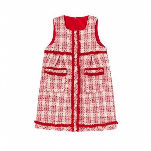 笛莎Deesha 童装女童连衣裙2025冬新款小香风珍珠纽扣精致优雅背心连衣裙 商品图4