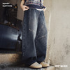 马登美式复古水洗拼接宽松阔腿显瘦香蕉镰弯刀工装牛仔裤子女士秋 商品缩略图0