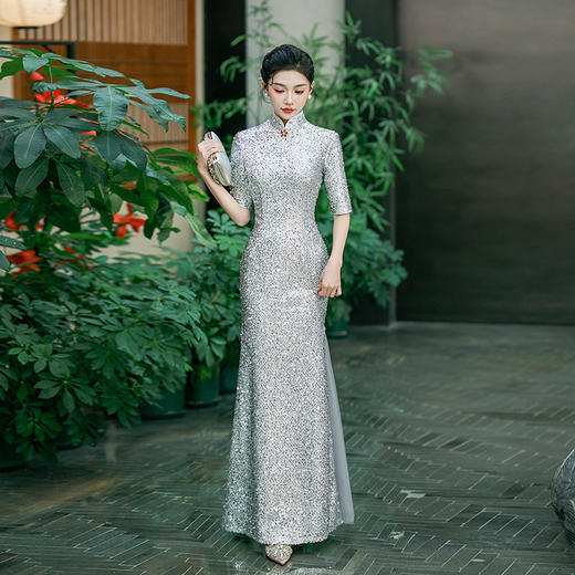 QC 188旗袍高端大气上档次亮片鱼尾 商品图2