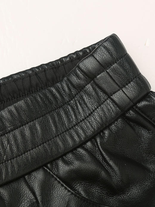 秋冬季新款黑色皮裤女宽松显瘦松紧腰阔腿裤复古风时尚休闲九分裤 商品图2