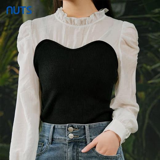 NUTS春秋季新款法式修身时尚拼接套头针织衫假两件女411051019 商品图2
