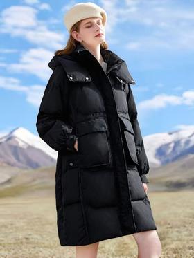 大牌同生产线！！高密面料不易粘毛/不易钻绒！！[绒子含量90%]9027高克重中长宽松羽绒服-喜出