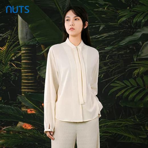 NUTS春秋季新款法式通勤气质飘带宽松显瘦长袖衬衫女413011398 商品图2