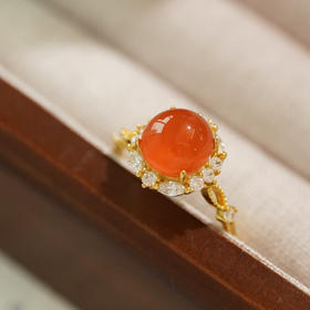 ISME繁花似锦南红戒指 单镶南红玛瑙大珠 贵气宫廷风 节庆宴会聚会首饰
