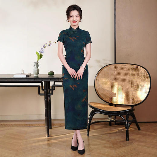 QX1427真丝旗袍长款2025夏季新款改良桑蚕丝复古时尚少女中国风香云纱 商品图2