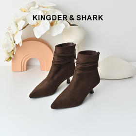 经典鲨2025冬季专柜新款优雅尖头高细跟褶皱堆堆靴瘦瘦靴女KW65-558211