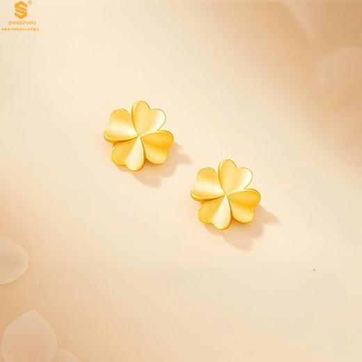 【品牌授权】【香港周六福】黄金钻石首饰 古法鎏光幸运四叶草足金内嵌足银耳钉（对） 商品图2