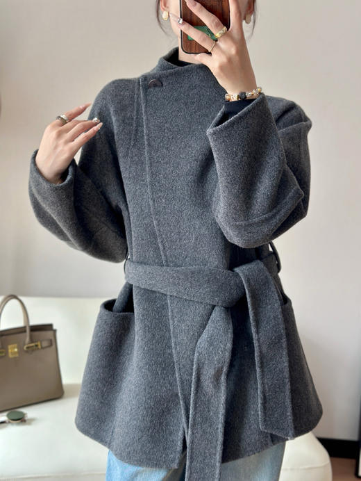 ZHI知全羊毛一粒扣荡领毛呢大衣外套101305 商品图4