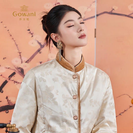 乔万尼新中式提花小立领90白鸭绒拼接丝绒轻量保暖羽绒服ED1T919 商品图3