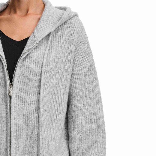 FDR官方店 慵懒风细闪针织毛衣女秋季2025新款连帽拉链开衫外套 商品图2