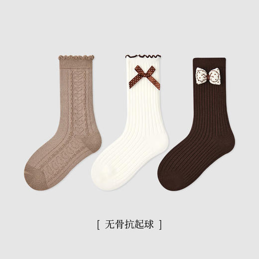【3对优惠购！蕾丝旋律，甜美百搭！】儿童袜子 秋冬新款黑白蝴蝶结 女童中筒袜棉木耳边无骨童袜 商品图12